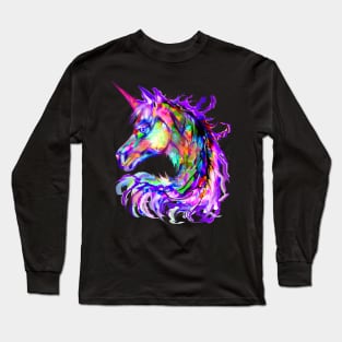 Colorful rainbow psychedelic Beautiful Cute Unicorn Head Magical Fantasy Art Long Sleeve T-Shirt